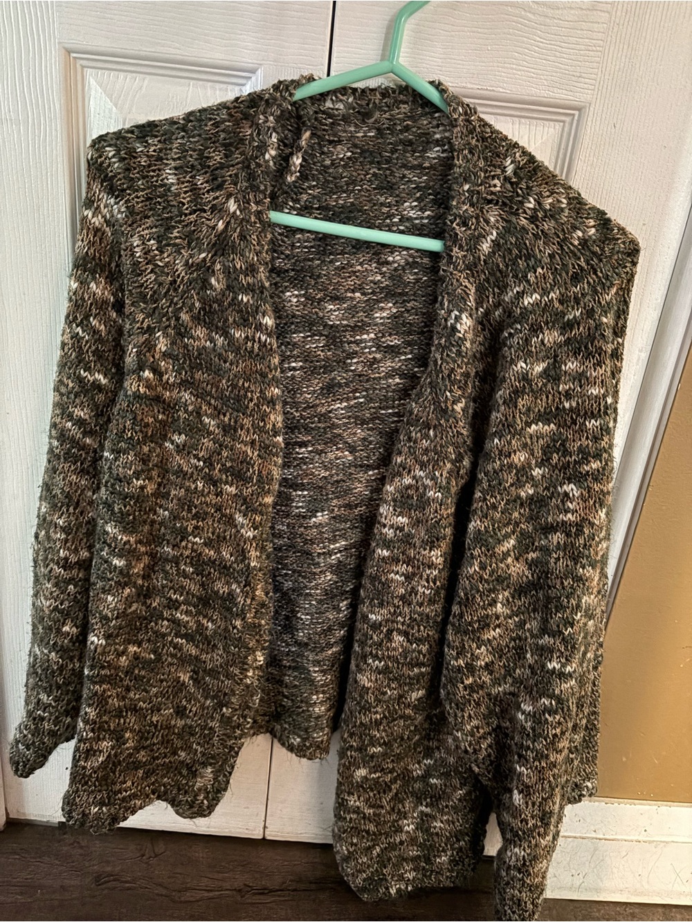 Open-Front Women’s Cardigan Sweater in Olive Mix